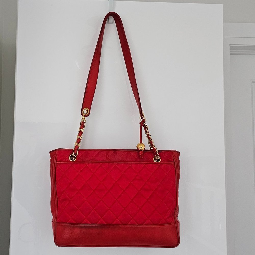 CHANEL Satin Lambskin Chain Shoulder Bag Quilted Ball Charm Gold Hardware